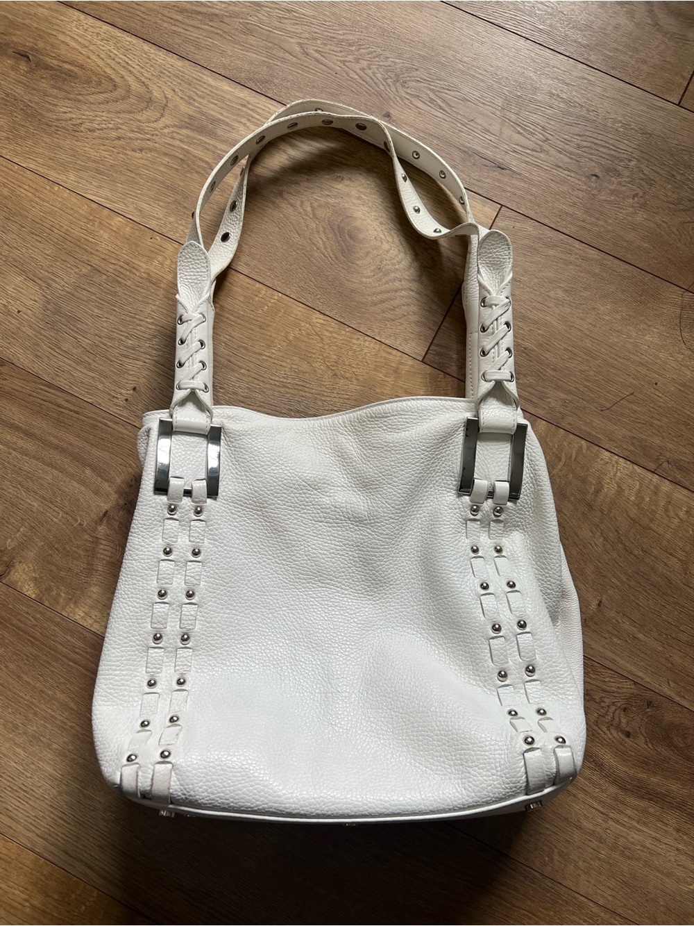 Toscani Made in Italy Leather Y2K White Bag Purse Lace Up on Handle Detail